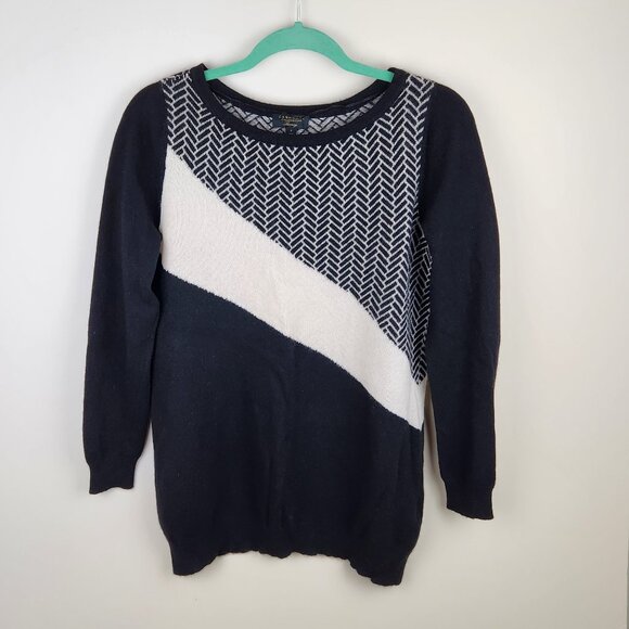 Charter Club 100% Cashmere Herringbone Colorblock Crewneck Tunic Sweater sz S - Picture 1 of 8